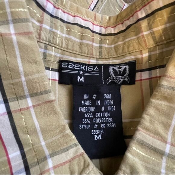 Medium Ezekiel Mustard-White Plaid SS Shirt - Picture 2 of 4